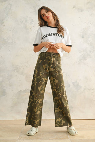 CAMOUFLAGE PRINT STRETCH PANTS