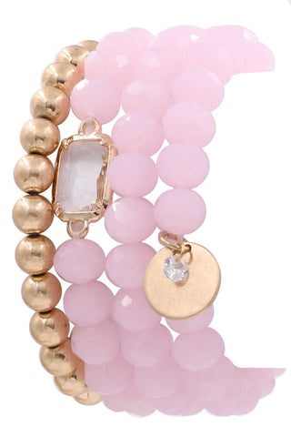 Assorted Bead Coin Charm Stretch Bracelet Set