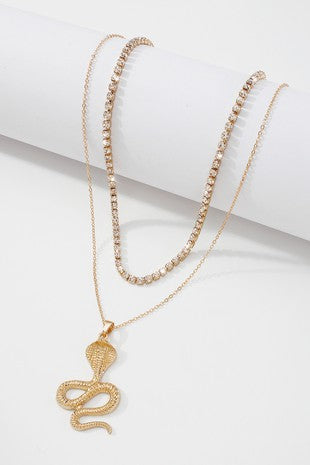 Rhinestone Cobra Pendant Multi-Strand Necklace