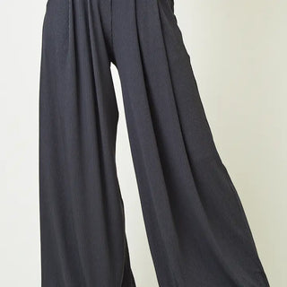 Black Sand Ribbed Palazzo Pants (charcoal)