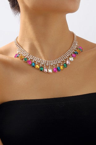 Square Crystal Pendants Chain Necklace