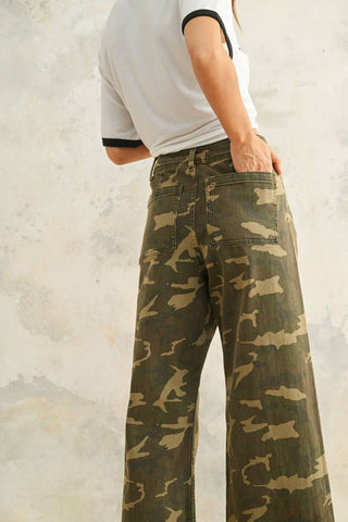 CAMOUFLAGE PRINT STRETCH PANTS