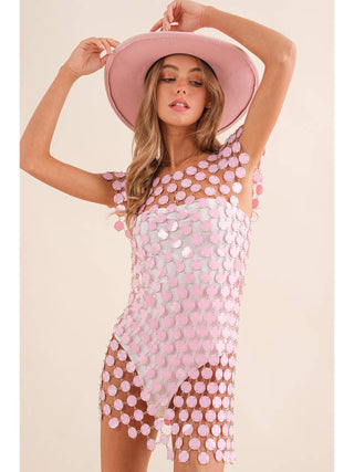Disco Cowgirl Paillette Dress in blush